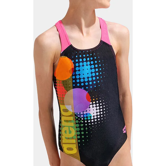 Купальник закрытый для девочек Arena DOTS SWIMSUIT SWIM PRO BACK черный, розовый (для детей)