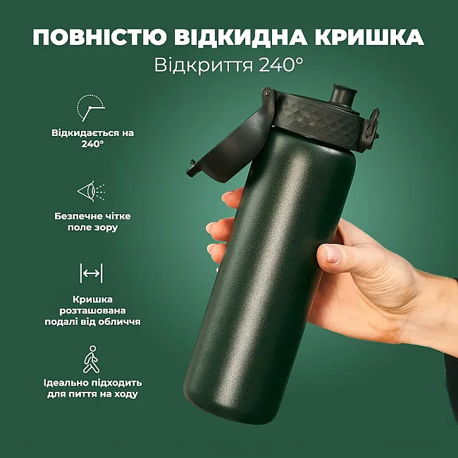 Бутылка для воды металлическая вакуумная ION8 500 мл. Vacuum Insulated, Dark Green