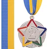 Медаль спортивная с лентой цветная STAR C-3177 ø5см (Серебряный)