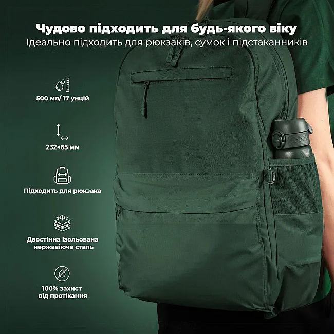 Бутылка для воды металлическая вакуумная ION8 500 мл. Vacuum Insulated, Dark Green