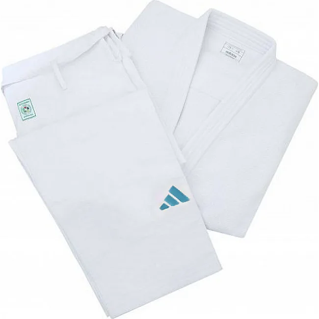 Кимоно для дзюдо Champion III Olympic Slim Fit с лицензией IJF | белое/голубой логотип | ADIDAS J-IJF3-L