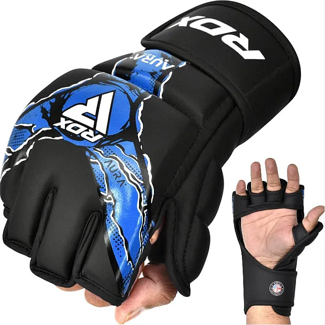 Тренувальні рукавиці RDX GRAPPLING GLOVES NEW AURA F17 чорний, синій