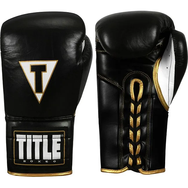 Боксерские перчатки TITLE Boxeo MexicanLeather Lace Training Quatro Черные