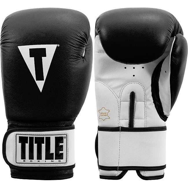 Боксерские перчатки TITLE Premier Leather Black/White (бинты 4м. в комплекте)