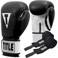 Боксерские перчатки TITLE Premier Leather Black/White (бинты 4м. в комплекте)