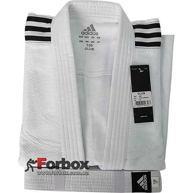 Кимоно для дзюдо Adidas Club (белое с черными полосами, J350W)