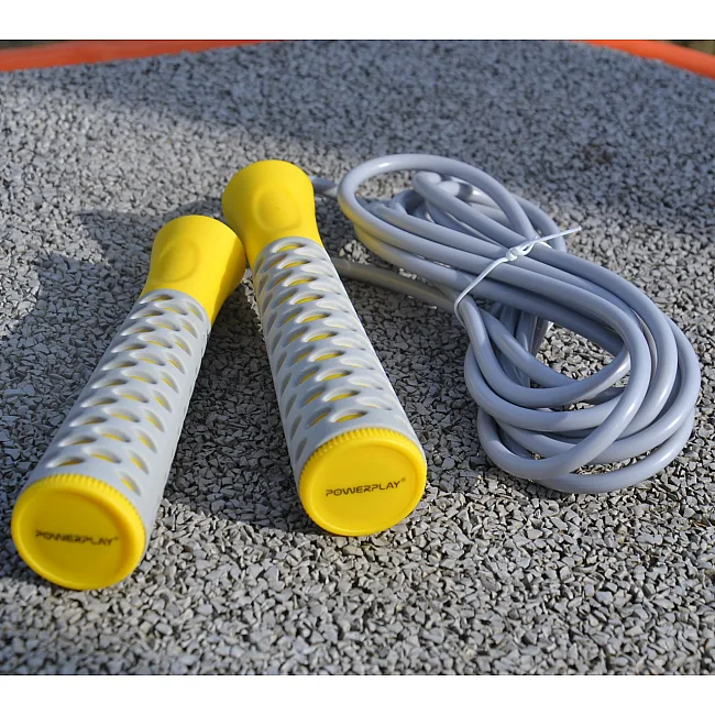 Скакалка POWERPLAY 4206 PRO+ Серо-желтая (2,75м)