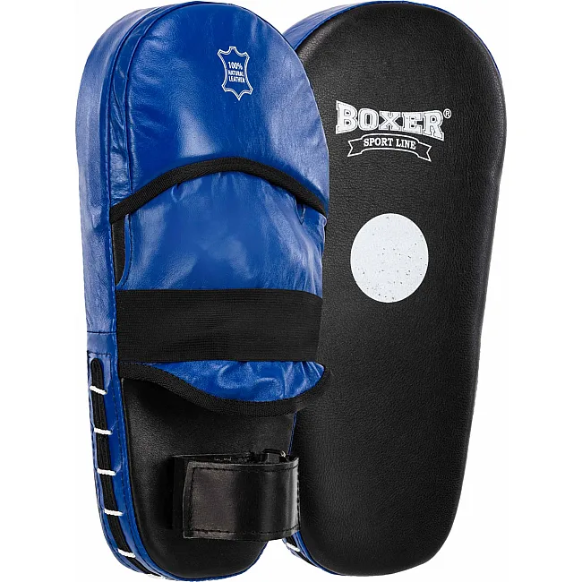 Лапа боксерская прямая тренировочная удлиненная кожа BOXER 2007-01 40х21х4,5см 2штуки (Черный-синий)