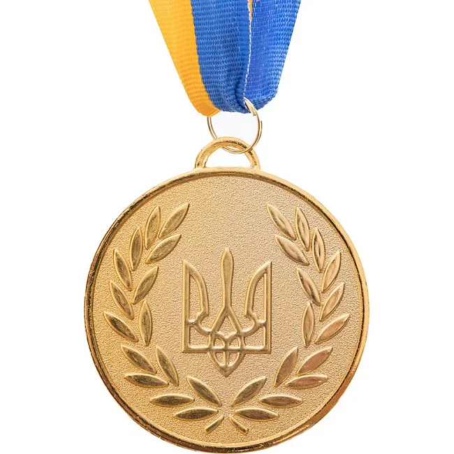 Медаль спортивная с лентой SP-SPORT
 UKRAINE с украинской символикой C-4339 ø6,5см (Золотой)