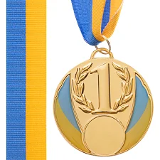 Медаль спортивная с лентой SP-SPORT UKRAINE с украинской символикой C-4339 ø6,5см (Золотой)