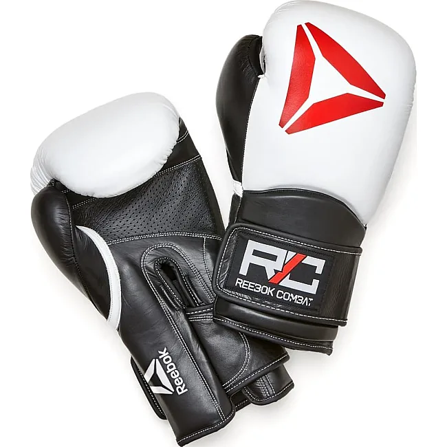 Боксерские перчатки Reebok Combat Leather Boxing Gloves черный, белый 10 унций
