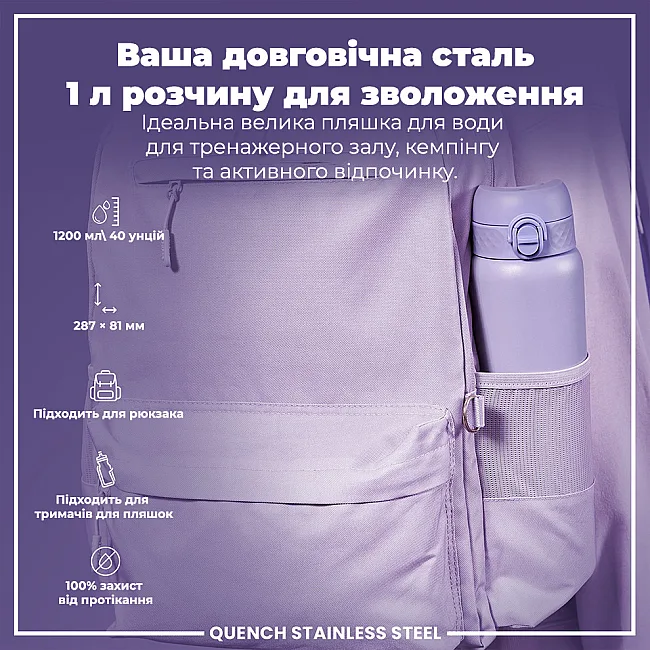 Бутылка для воды металлическая ION8 1200 мл. Stainless Steel , Periwinkle