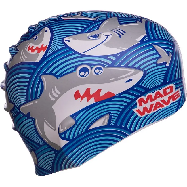 Шапочка для бассейна
 силиконовая юниорская MADWAVE
 Junior SHARKY M057911 (Бирюзовый)