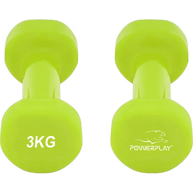 Гантели виниловые POWERPLAY 4125 Achilles 2x3кг. Зеленые (пара - 2шт)