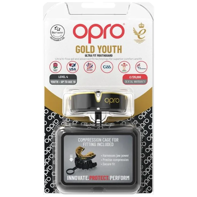 Капа для бокса для детей OPRO Self-fit GEN5 Youth Gold Black Gold
