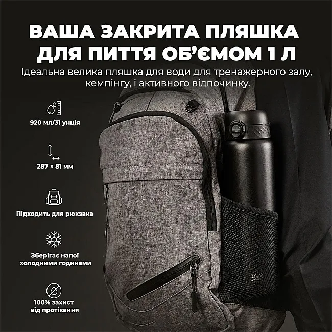Бутылка для воды металлическая вакуумная ION8 920 мл. Vacuum Insulated, Black