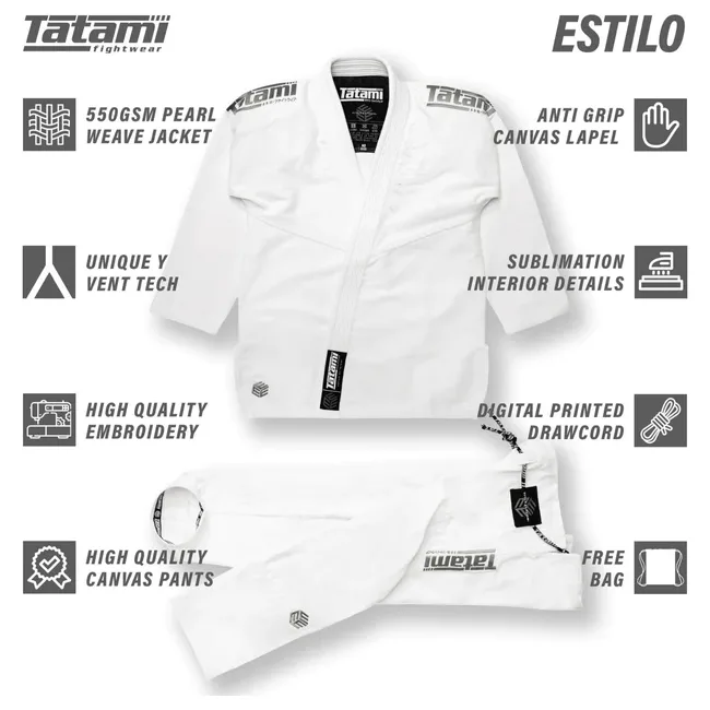Кимоно для джиу-джитсу TATAMI Estilo Black Label Gi Grey on White