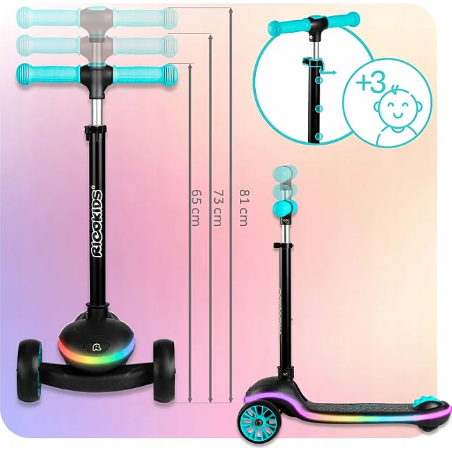 Детский самокат трехколесный Ricokids Leddi черно-бирюзовый