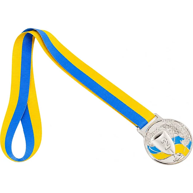 Медаль спортивна зі стрічкою SP-SPORT UKRAINE з українською символікою C-6834 (Срібний)