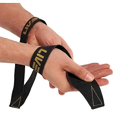 Лямки для тяги восьмерки Figure 8 для штанги и тяжелых тренировок POWER STRAP LiveUp LP8772 2шт (Черный-золотой)