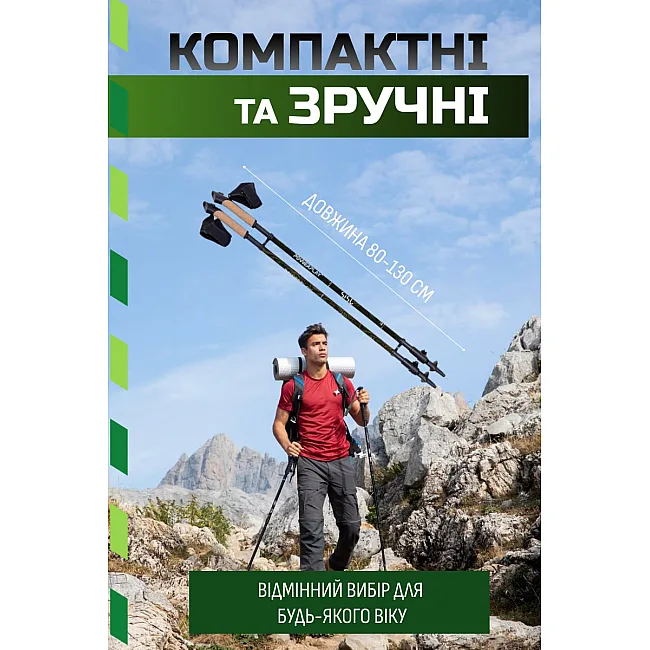 Палки для скандинавской ходьбы PowerPlay 9105 Sisu Black/Gold 80-135 см (пара)