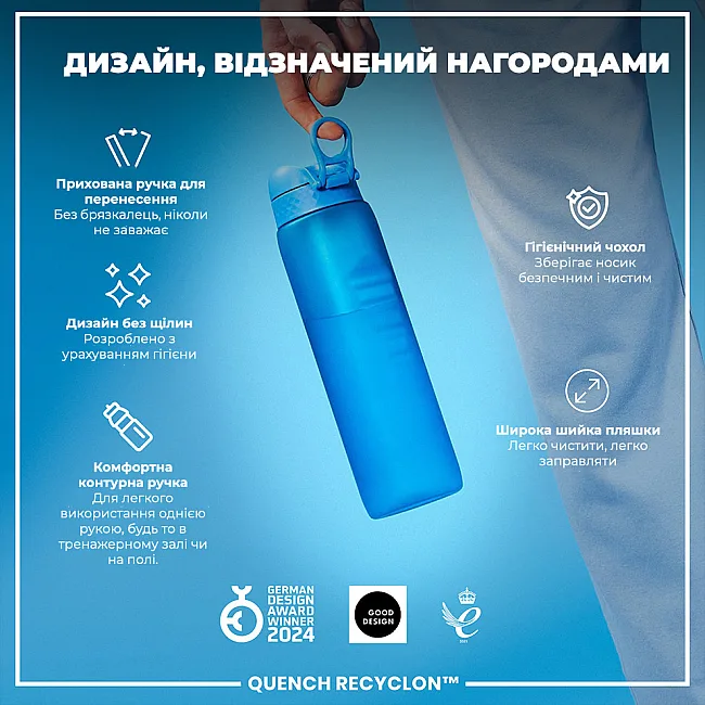 Бутылка для воды ION8 1000мл. (ЭКО бутылка) BPA Free, Blue