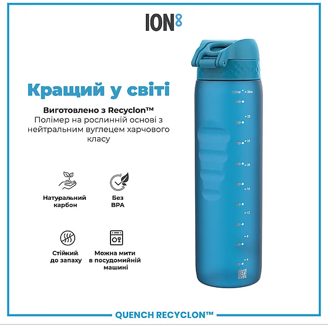 Бутылка для воды ION8 1000мл. (ЭКО бутылка) BPA Free, Blue