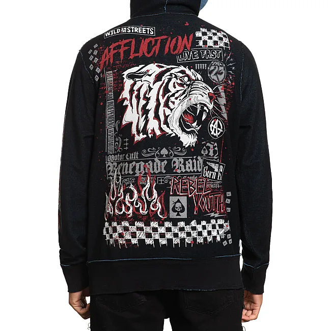 Двусторонняя толстовка AFFLICTION Rebel Youth Rev Zip Black Aegean Blue