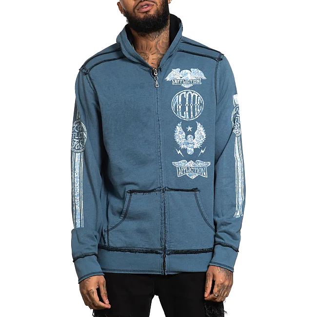 Двусторонняя толстовка AFFLICTION Rebel Youth Rev Zip Black Aegean Blue