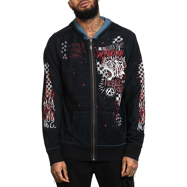 Двусторонняя толстовка AFFLICTION Rebel Youth Rev Zip Black Aegean Blue