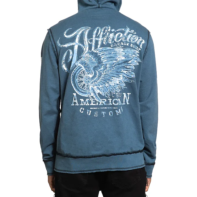 Двусторонняя толстовка AFFLICTION Rebel Youth Rev Zip Black Aegean Blue