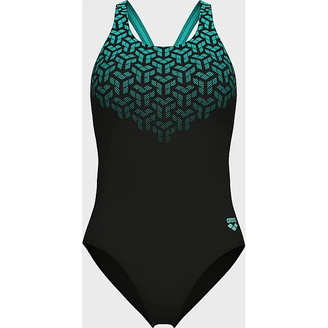 Купальник закрытый для женщин Arena KIKKO V SWIMSUIT V BACK GRAPHI черный, зеленый (для женщин) 38