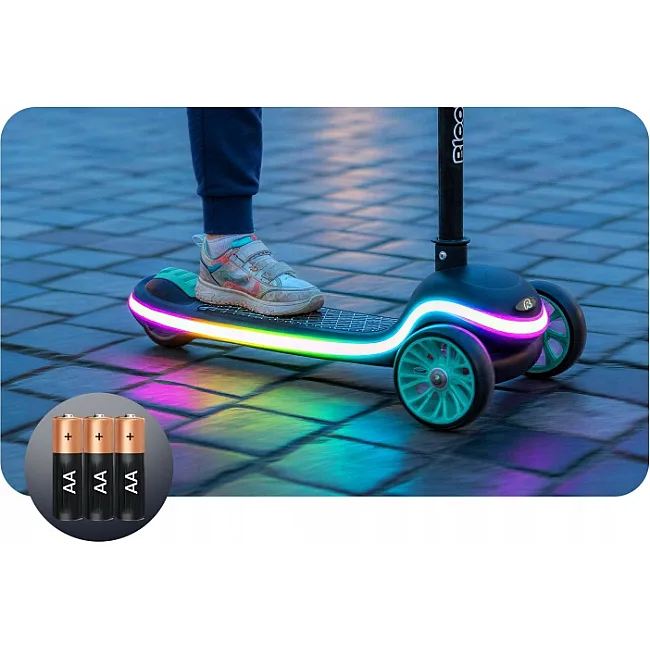 Детский самокат трехколесный Ricokids Leddi черно-бирюзовый
