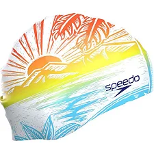 Плавательная шапка Speedo SLOGAN PRT CAP AU/AF/AM белый, синий, оранжевый