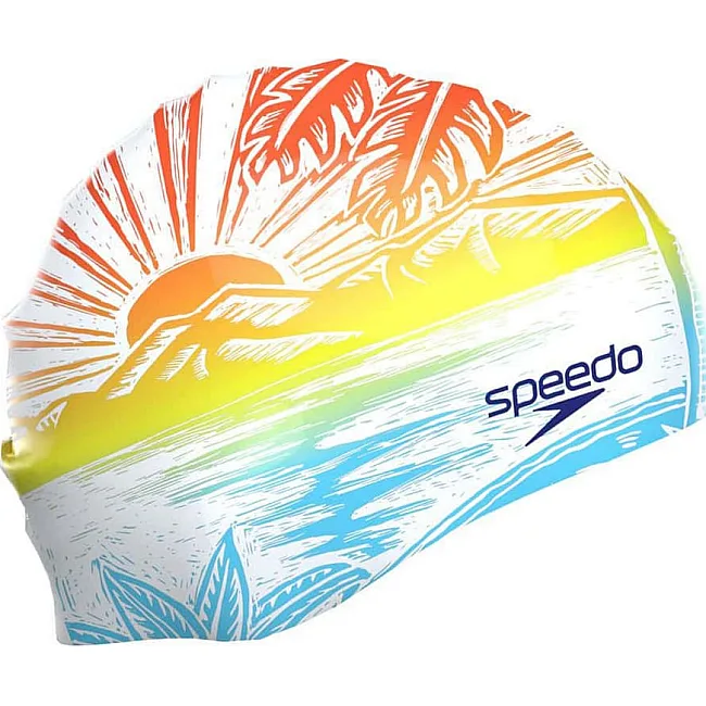 Плавательная шапка Speedo SLOGAN PRT CAP AU/AF/AM белый, синий, оранжевый