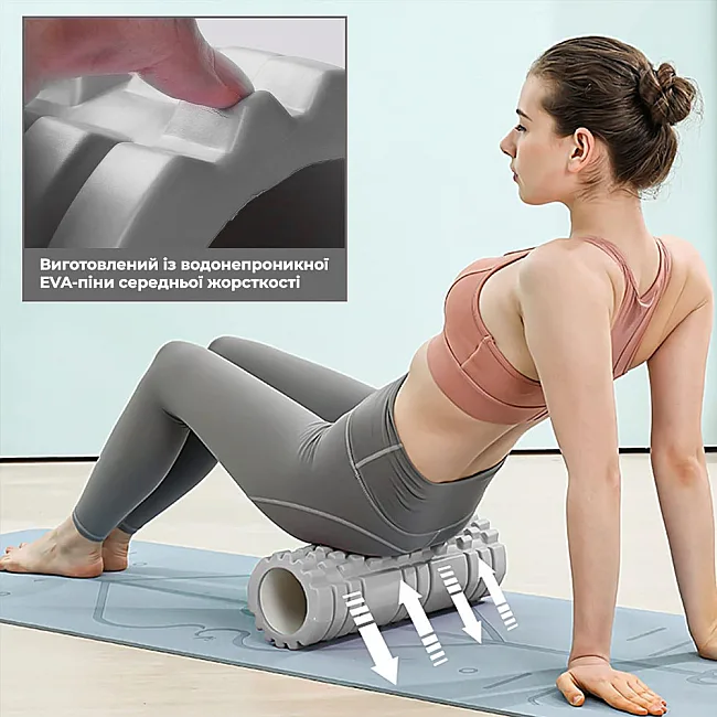 Массажный ролик (роллер) PowerPlay 4404 Massage Roller Серый (45x14см.)