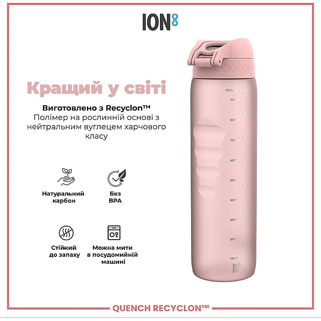 Бутылка для воды ION8 1000мл. (ЭКО бутылка) BPA Free, Rose Quartz
