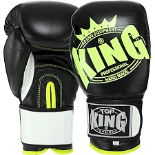 Рукавички для боксу шкіряні TOP KING TK0363 12-14унцій (Чорний-лимонний)