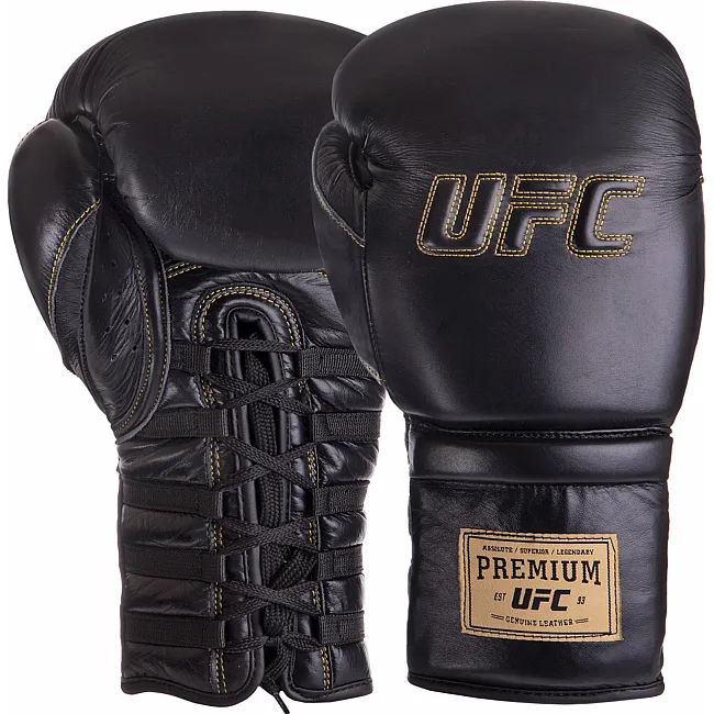 Боксерские перчатки
 на шнуровке кожаные UFC PRO Prem Lace Up UHK-75047 18унций