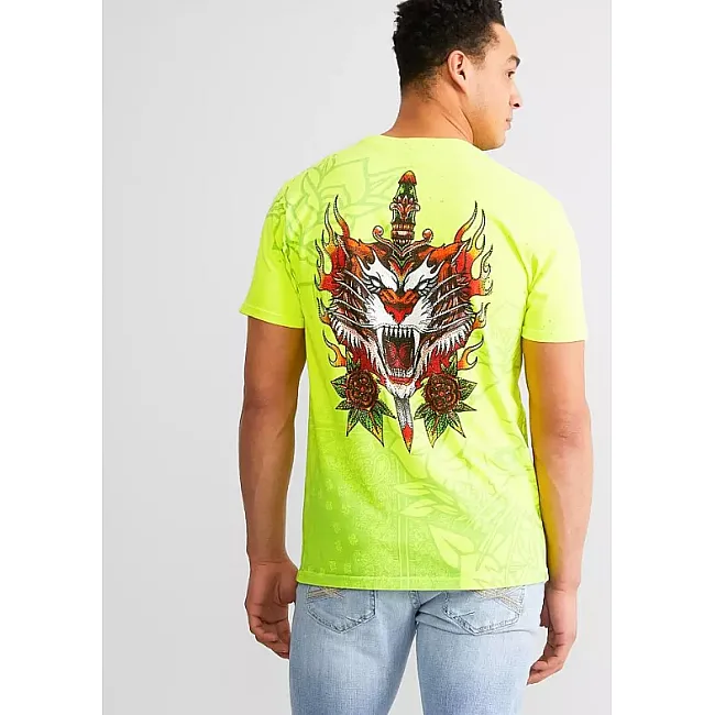 Футболка мужская AFFLICTION Fire Guide Tee Optic Neon Yellow Pigment