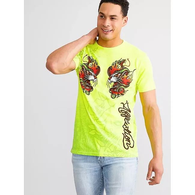 Футболка мужская AFFLICTION Fire Guide Tee Optic Neon Yellow Pigment