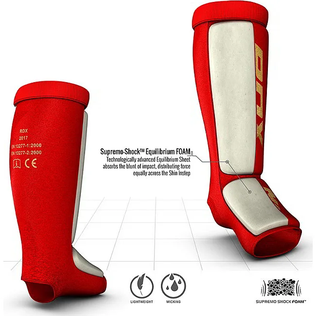 Защитные щитки для ног RDX SI MMA Gel Padded Lightweight OEKO-TEX® Standard 100 Certified Red