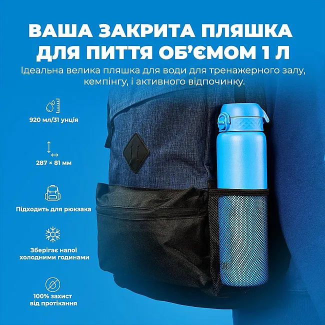 Бутылка для воды металлическая вакуумная ION8 920 мл. Vacuum Insulated, Blue