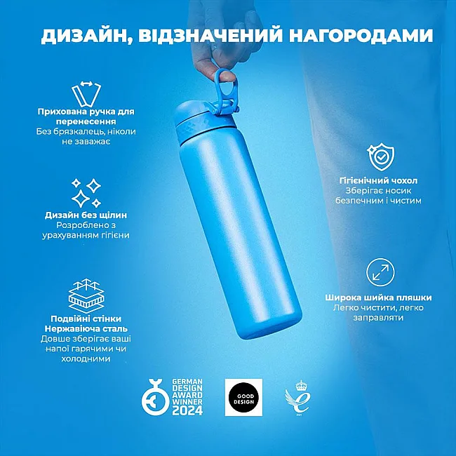 Бутылка для воды металлическая вакуумная ION8 920 мл. Vacuum Insulated, Blue