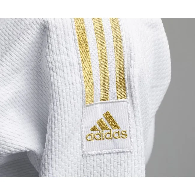 Кимоно для дзюдо Adidas Champion 2 с лицензией IJF (белый/золотые полосы, J-IJF-SMU)