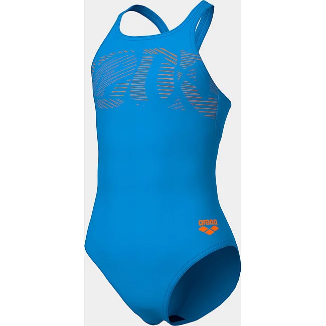 Купальник закрытый для девочек Arena GRAPHIC SWIMSUIT V BACK голубой (для детей)