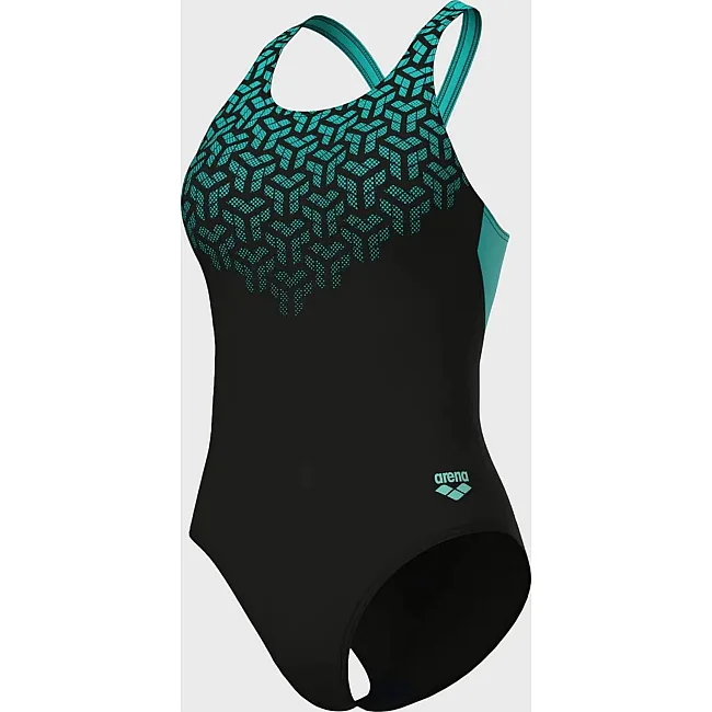 Купальник закрытый для женщин Arena KIKKO V SWIMSUIT V BACK GRAPHI черный, зеленый (для женщин) 38