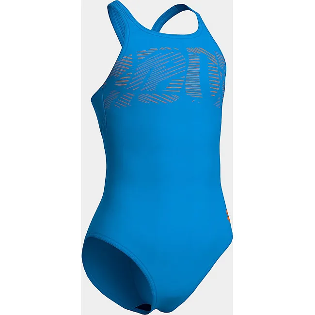 Купальник закрытый для девочек Arena GRAPHIC SWIMSUIT V BACK голубой (для детей)
