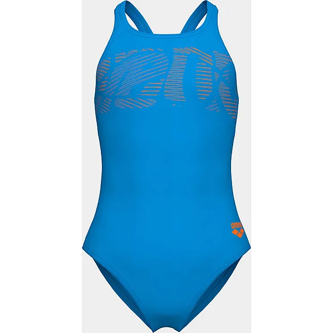 Купальник закрытый для девочек Arena GRAPHIC SWIMSUIT V BACK голубой (для детей)