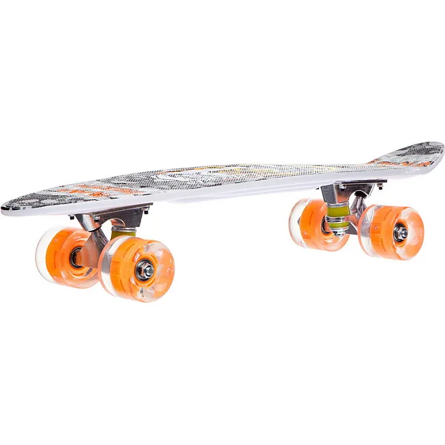 Пенни борд Penny Board круизер пластиковый со светящимися колесами и ручкой для переноски 24